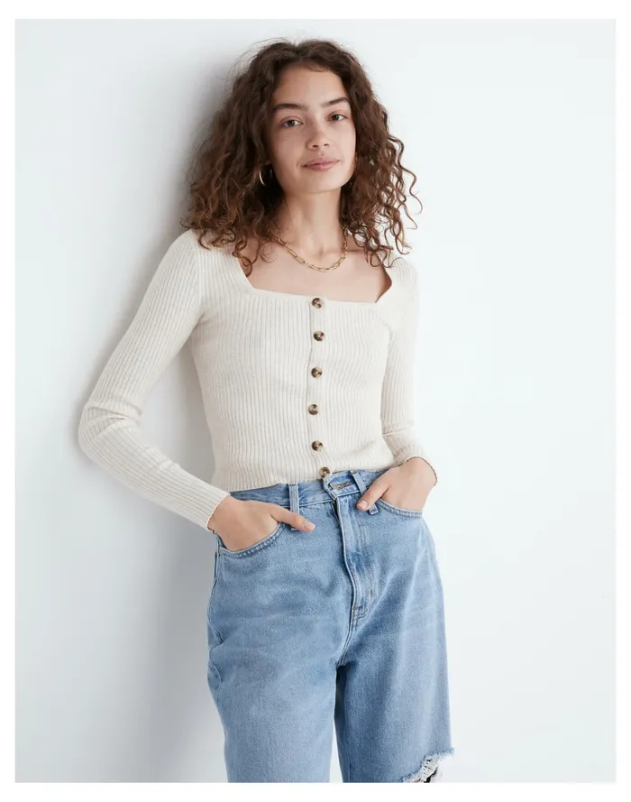Women Rosseau Square Neck Crop Cardigan Top Heather Coconut Madewell Sweaters