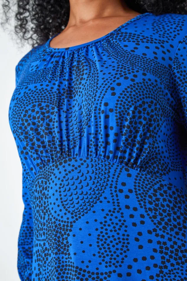 Women Royal Blue Petite Abstract Spot Stretch Midi Dress Roman Dresses