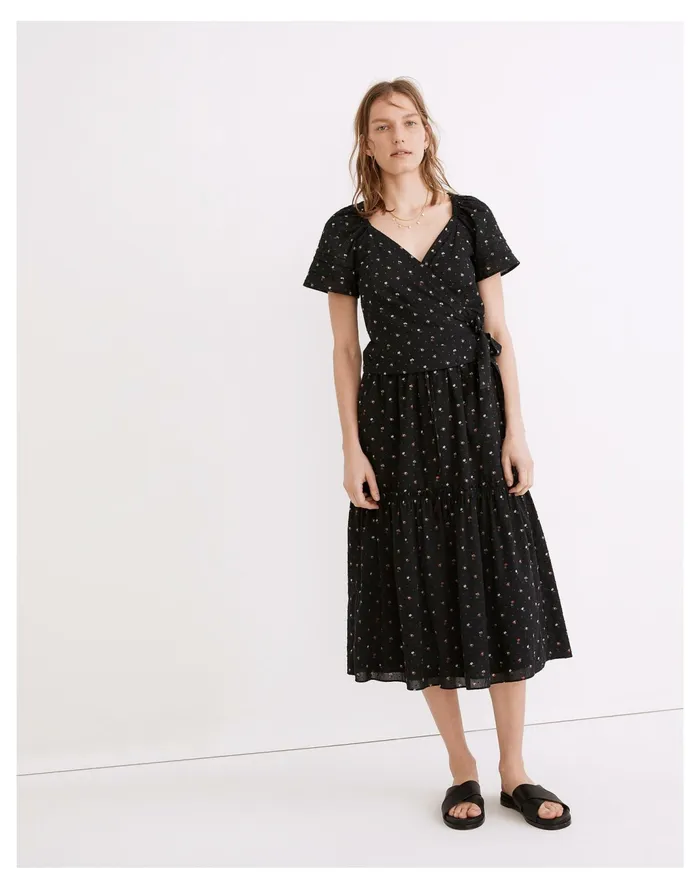 Women Ruffle Sleeve Wrap Top In Spring Floral True Black Madewell Tops and Shirts