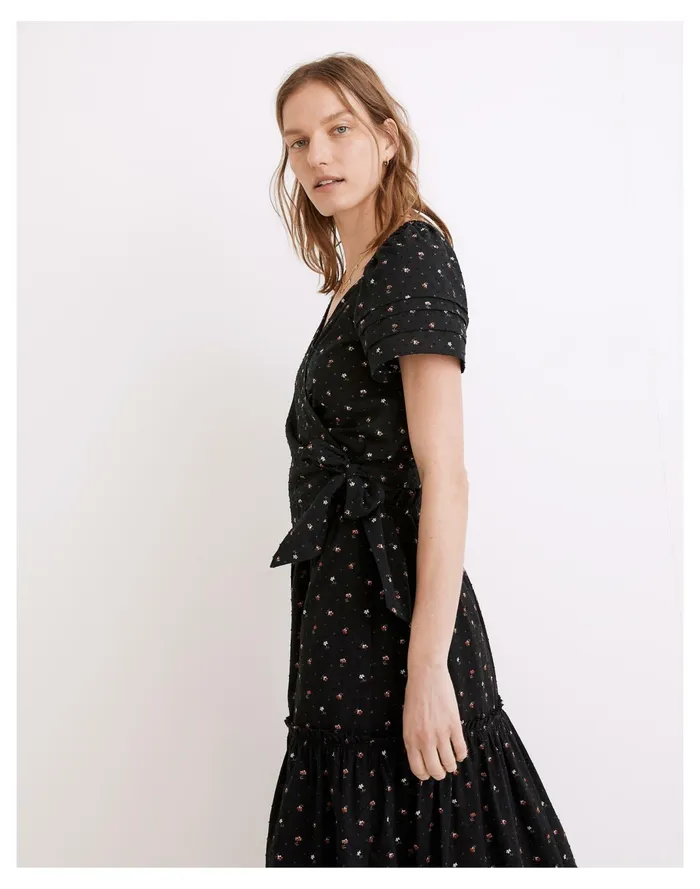 Women Ruffle Sleeve Wrap Top In Spring Floral True Black Madewell Tops and Shirts Women Ruffle Sleeve Wrap Top In Spring Floral True Black Madewell Tops and Shirts
