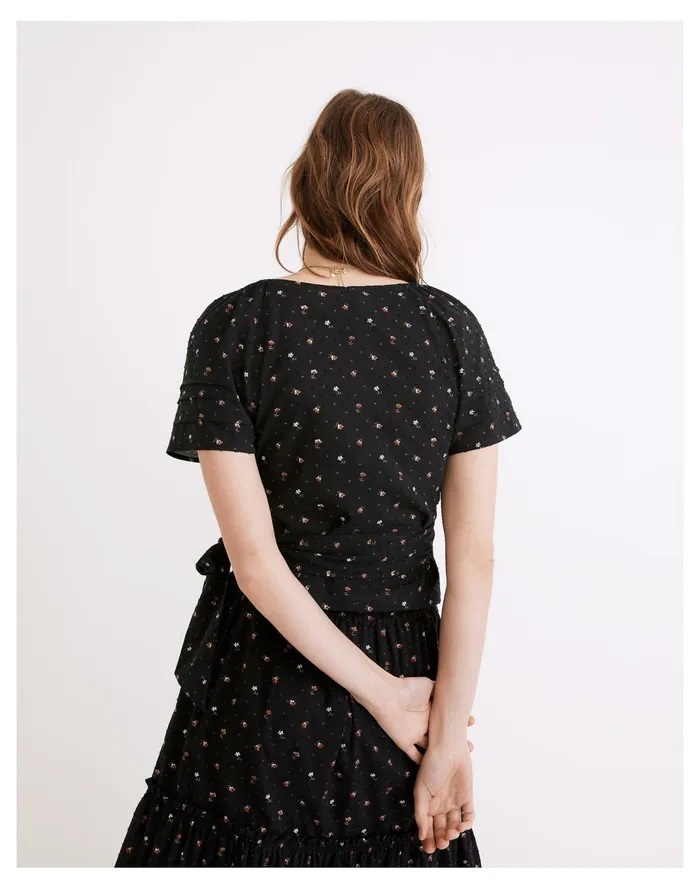 Women Ruffle Sleeve Wrap Top In Spring Floral True Black Madewell Tops and Shirts Women Ruffle Sleeve Wrap Top In Spring Floral True Black Madewell Tops and Shirts
