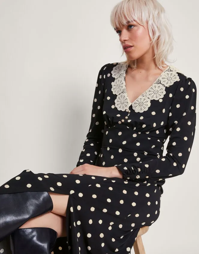 Women Sally Spot Collar Dress Black Monsoon Dresses