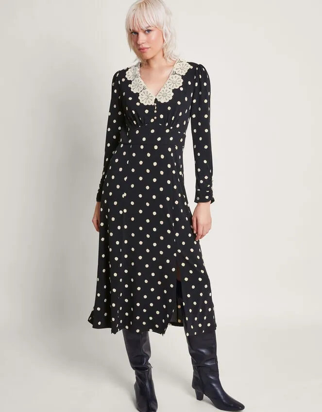 Women Sally Spot Collar Dress Black Monsoon Dresses