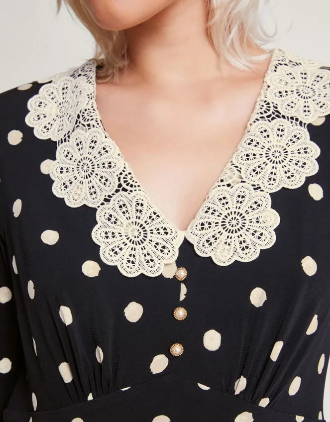 Women Sally Spot Collar Dress Black Monsoon Dresses