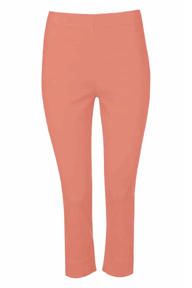 Women Salmon Pink Elastic Waist Stretch Cropped Trousers Roman Coords