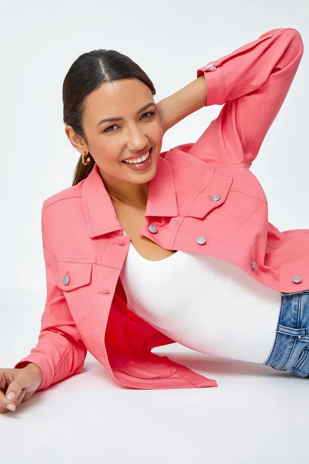 Women Salmon Stretch Pocket Detail Jacket Roman Coords