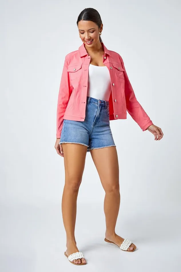 Women Salmon Stretch Pocket Detail Jacket Roman Coords