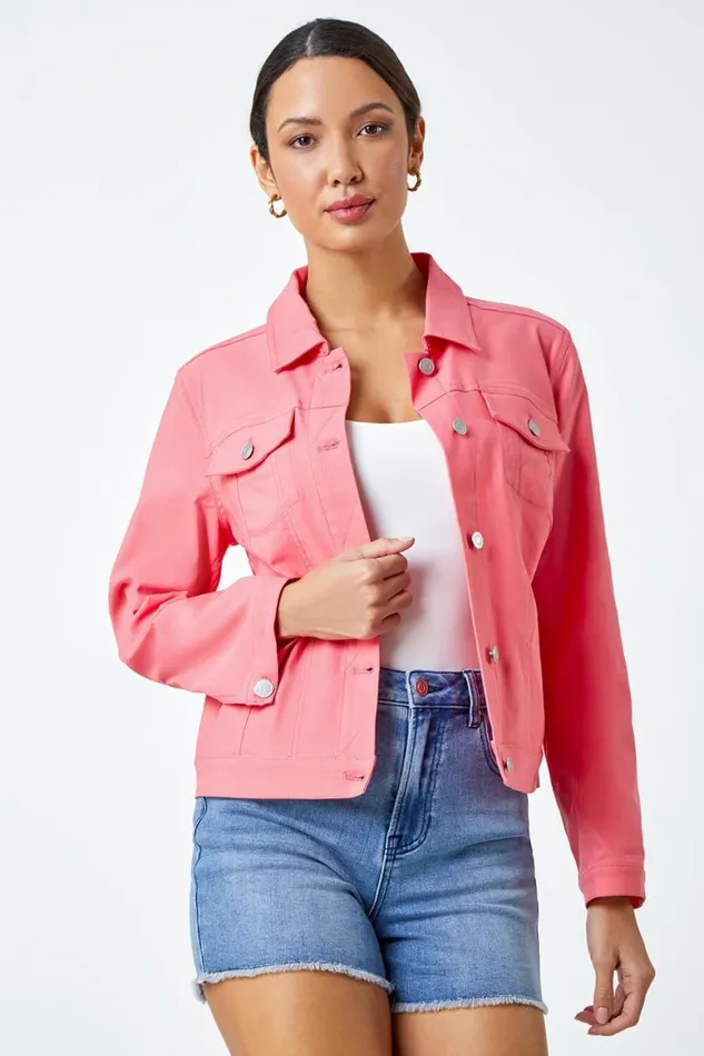 Women Salmon Stretch Pocket Detail Jacket Roman Coords