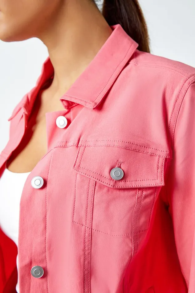 Women Salmon Stretch Pocket Detail Jacket Roman Coords