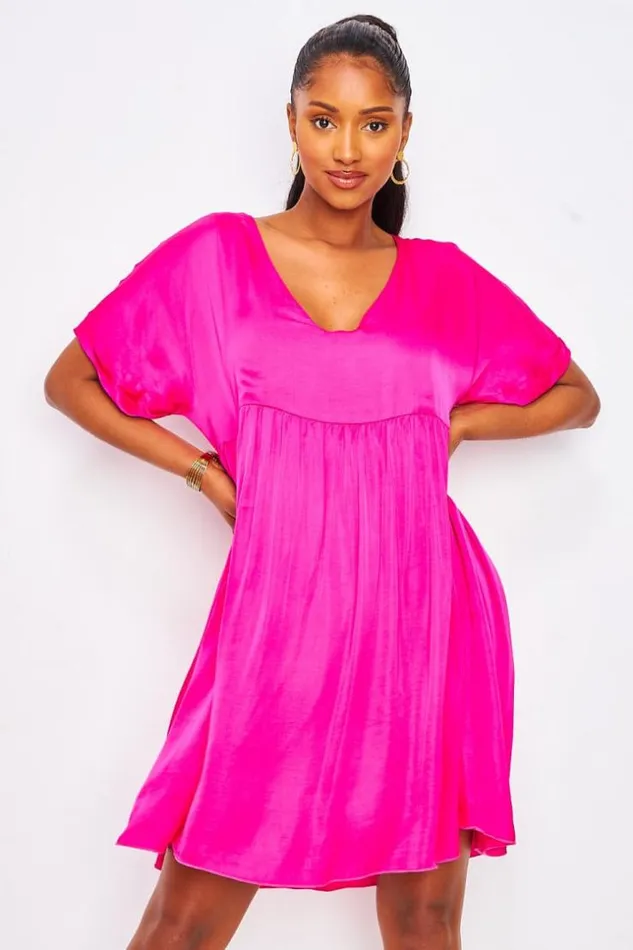 Women Satin Mini Dress In Fuchsia Pink Pink Brentiny Paris Satin Dresses