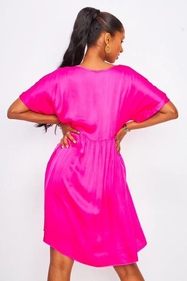 Women Satin Mini Dress In Fuchsia Pink Pink Brentiny Paris Satin Dresses