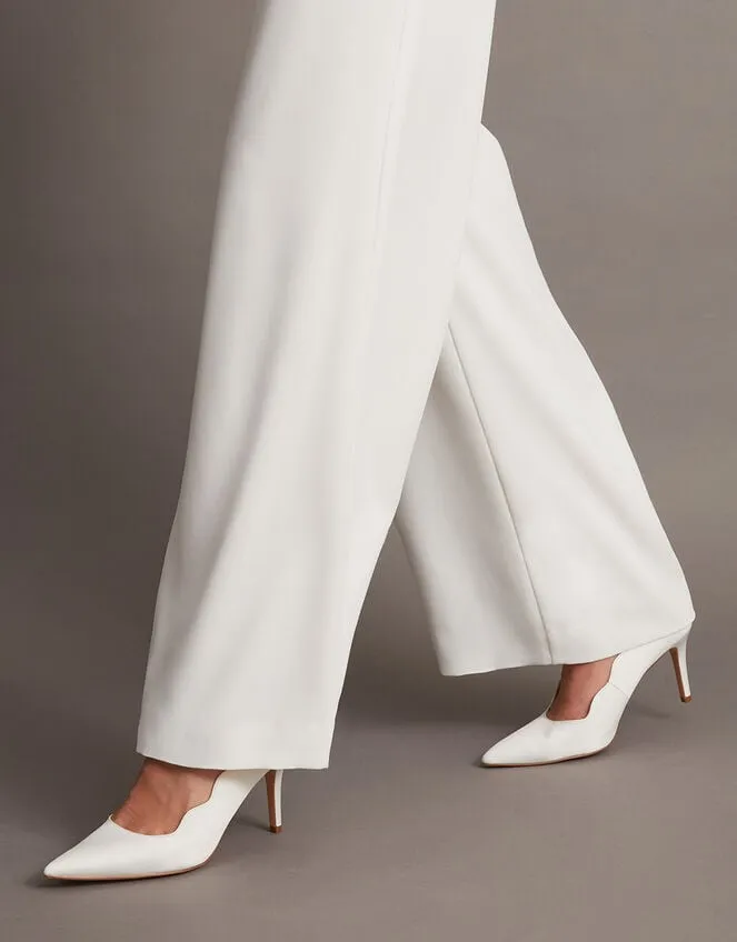 Women Scallop Satin Bridal Court Shoes Ivory Monsoon Heels