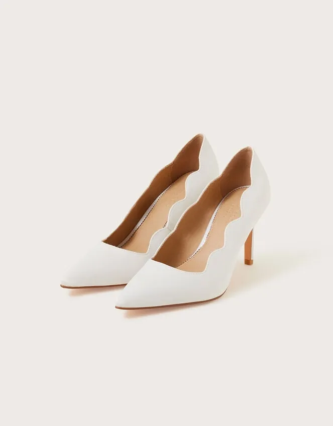 Women Scallop Satin Bridal Court Shoes Ivory Monsoon Heels