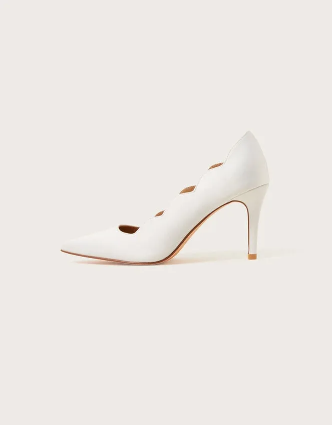 Women Scallop Satin Bridal Court Shoes Ivory Monsoon Heels