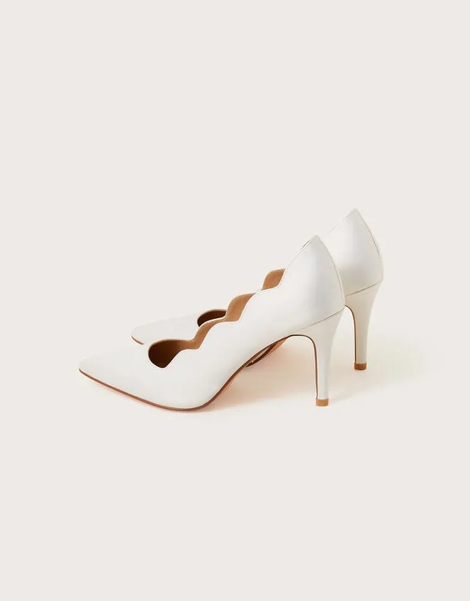 Women Scallop Satin Bridal Court Shoes Ivory Monsoon Heels