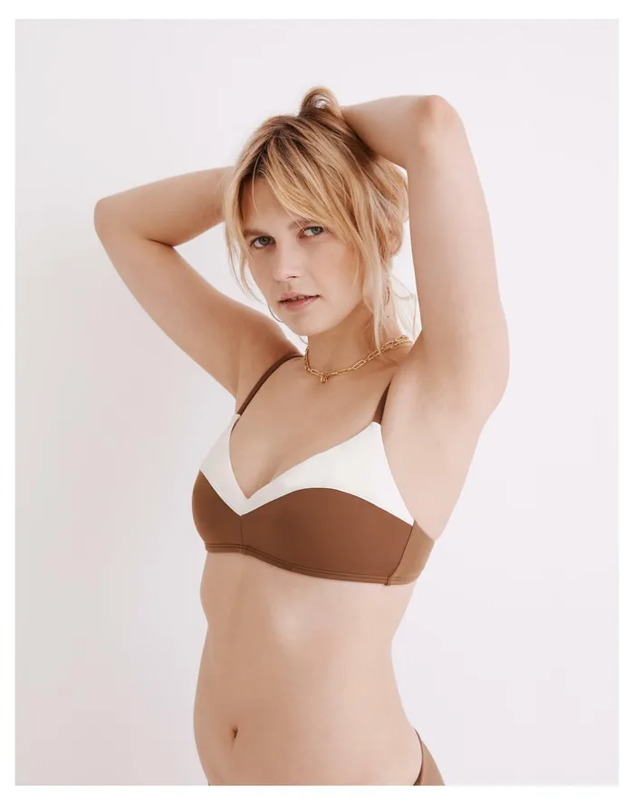Women Second Wave Retro Seamed Bikini Top In Colorblock Weathered Walnut Madewell Swim