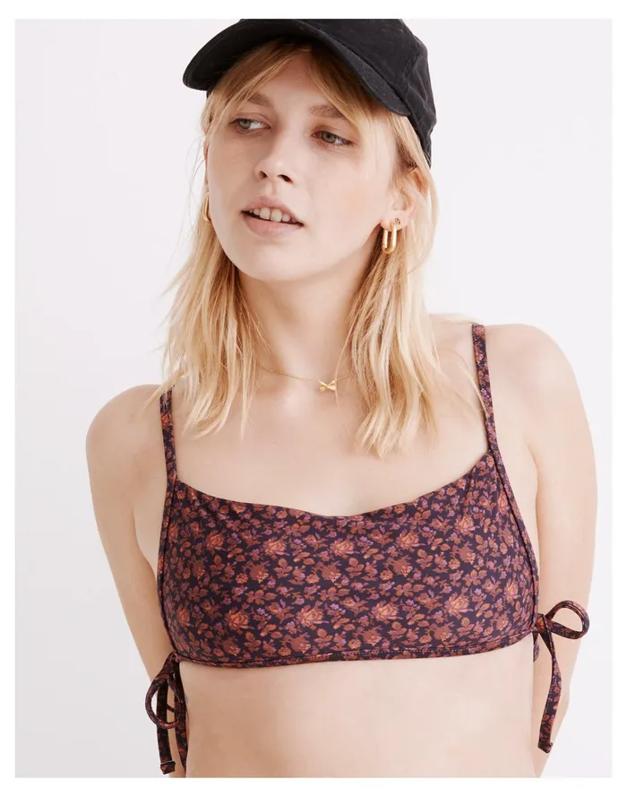Women Second Wave Side Tie Bikini Top In Orchard Floral Warm Violet Madewell Swim