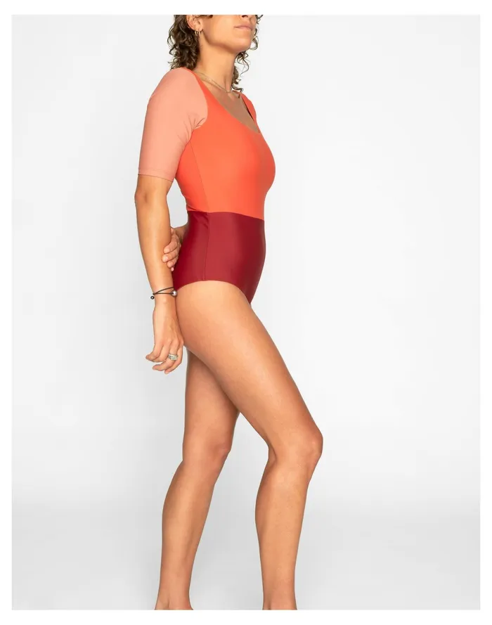 Women Seea Zuma Short Sleeve One Piece Swimsuit In Colorblock Pink Madewell Swim