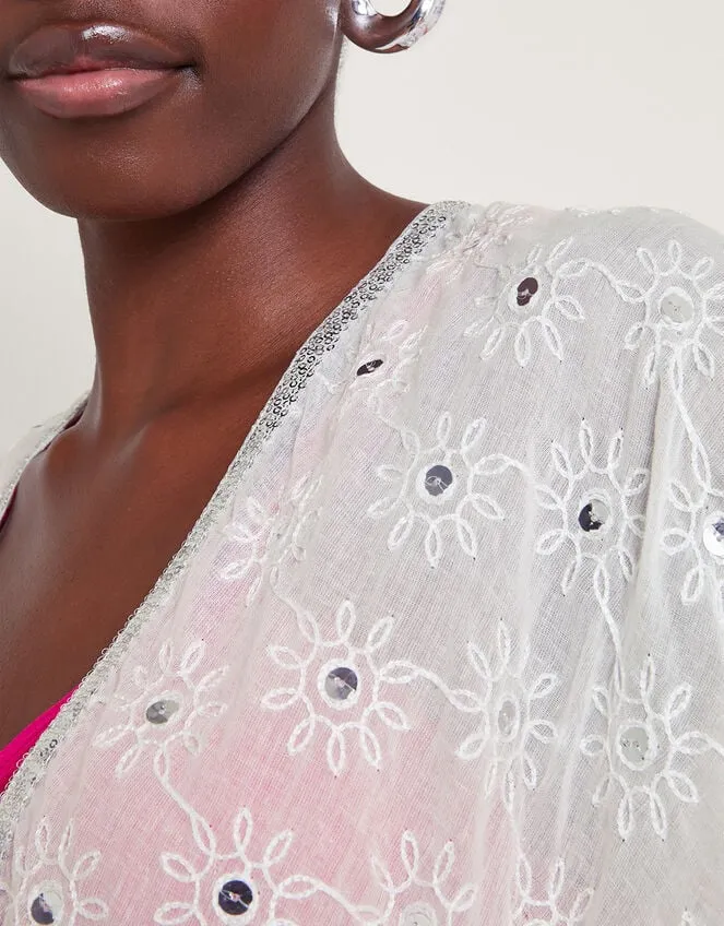 Women Sequin Embellished Kimono White Monsoon Kaftans and Kimonos