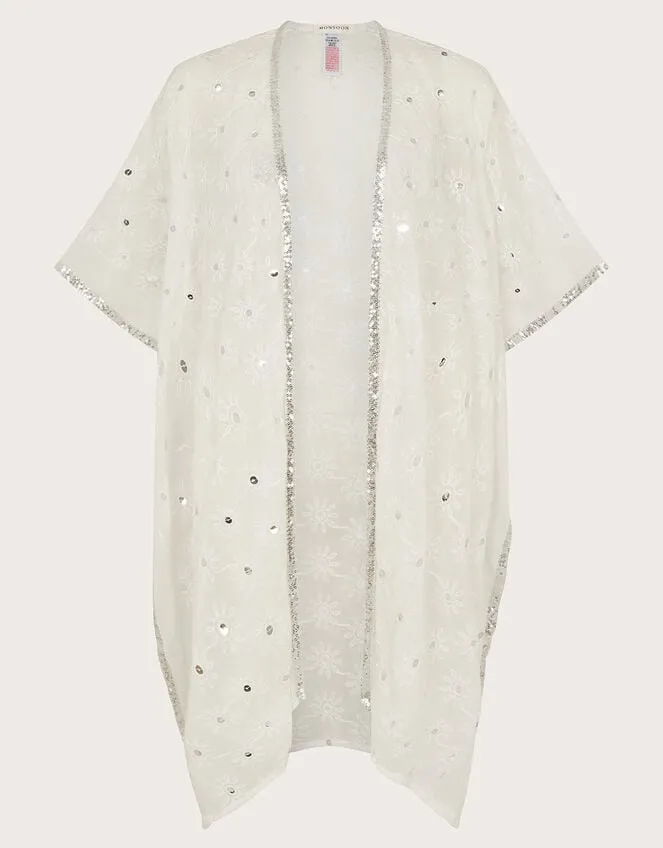 Women Sequin Embellished Kimono White Monsoon Kaftans and Kimonos