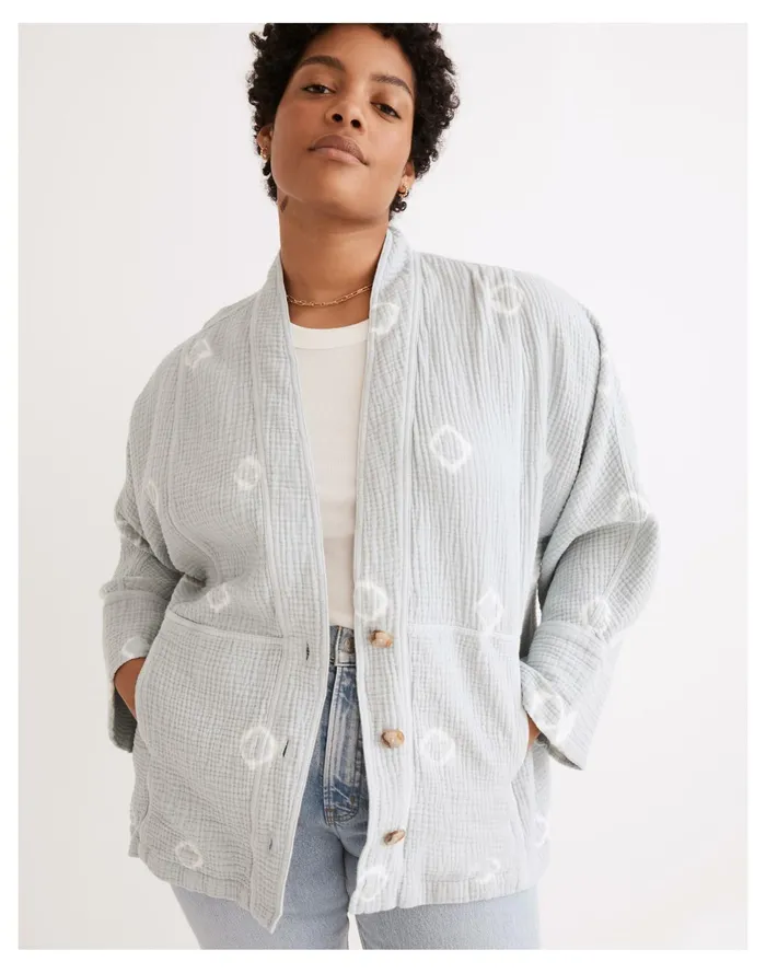 Women Shibori Lightspun Seamed Robe Jacket Glasswear Blue Madewell Jackets
