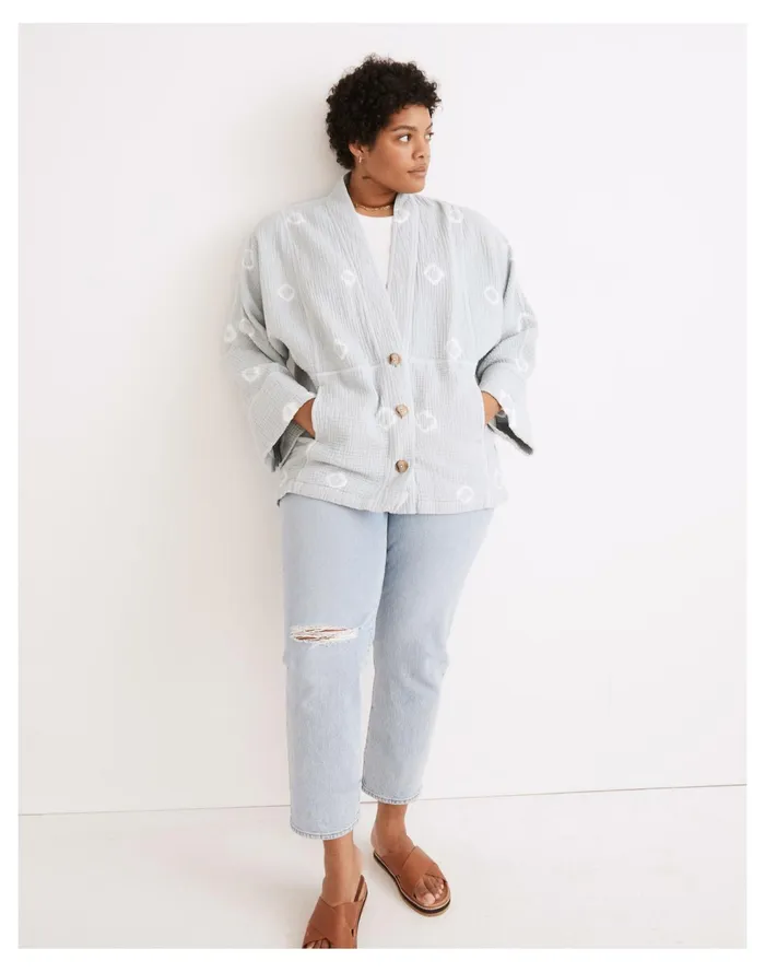 Women Shibori Lightspun Seamed Robe Jacket Glasswear Blue Madewell Jackets Women Shibori Lightspun Seamed Robe Jacket Glasswear Blue Madewell Jackets