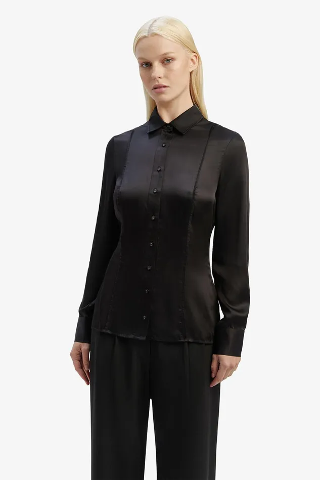 Women Shirts and Blouses Bardot Fitted Satin Shirt In Black Black