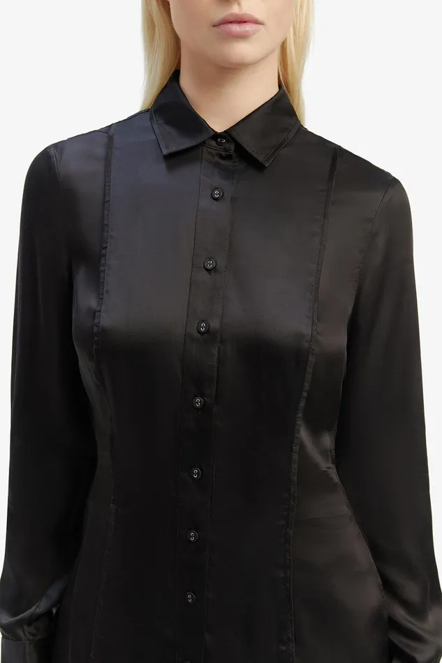 Women Shirts and Blouses Bardot Fitted Satin Shirt In Black Black Women Shirts and Blouses Bardot Fitted Satin Shirt In Black Black