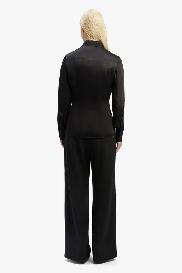 Women Shirts and Blouses Bardot Fitted Satin Shirt In Black Black Women Shirts and Blouses Bardot Fitted Satin Shirt In Black Black