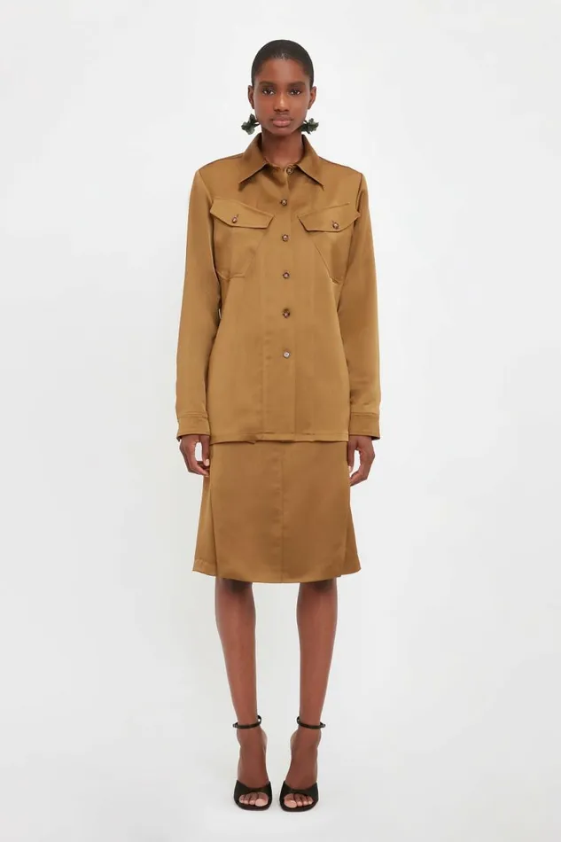Women Shirts and Tops Victoria Beckham Backless Patch Pocket Shirt In Tawny Brown
