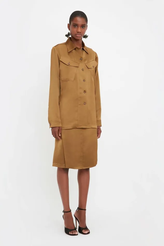Women Shirts and Tops Victoria Beckham Backless Patch Pocket Shirt In Tawny Brown