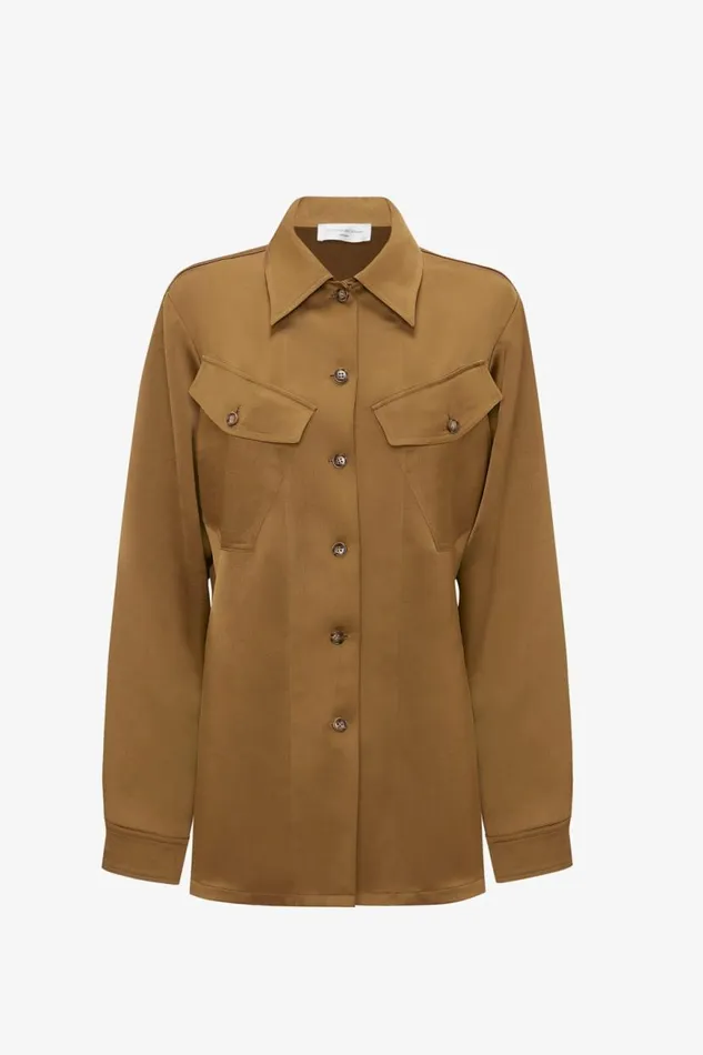 Women Shirts and Tops Victoria Beckham Backless Patch Pocket Shirt In Tawny Brown
