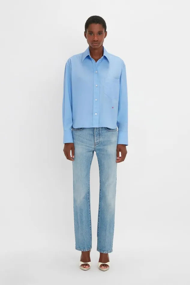 Women Shirts and Tops Victoria Beckham Cropped Long Sleeve Shirt In Oxford Blue