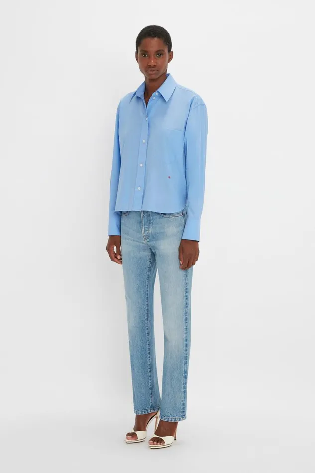 Women Shirts and Tops Victoria Beckham Cropped Long Sleeve Shirt In Oxford Blue