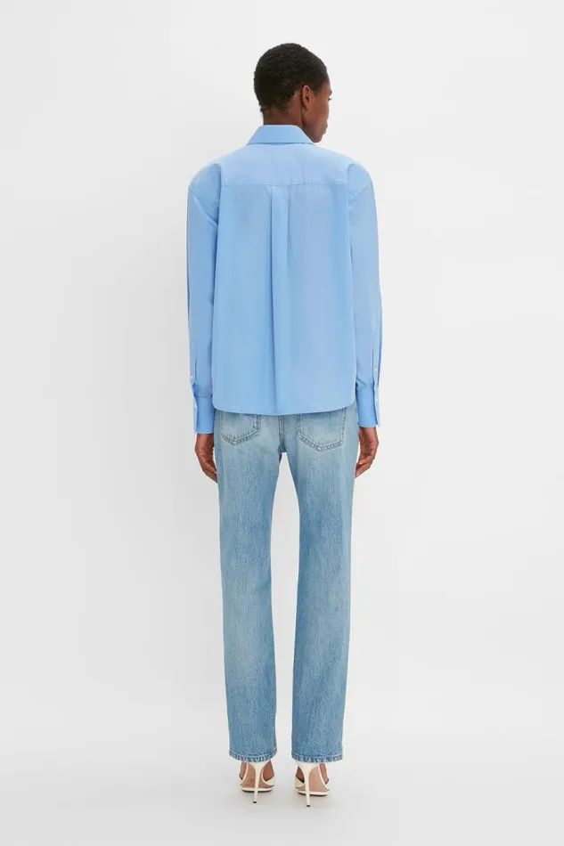 Women Shirts and Tops Victoria Beckham Cropped Long Sleeve Shirt In Oxford Blue