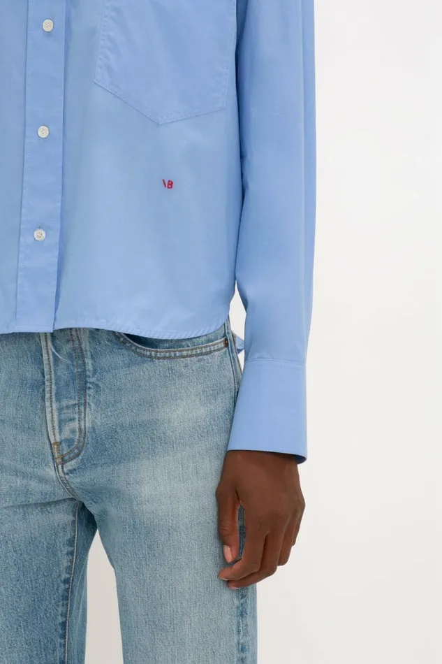 Women Shirts and Tops Victoria Beckham Cropped Long Sleeve Shirt In Oxford Blue