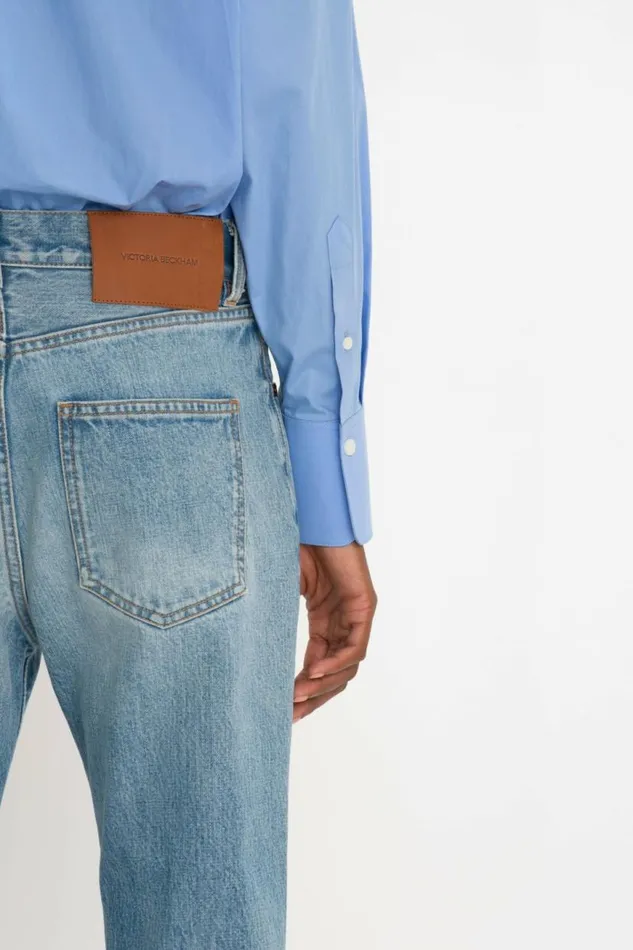 Women Shirts and Tops Victoria Beckham Cropped Long Sleeve Shirt In Oxford Blue