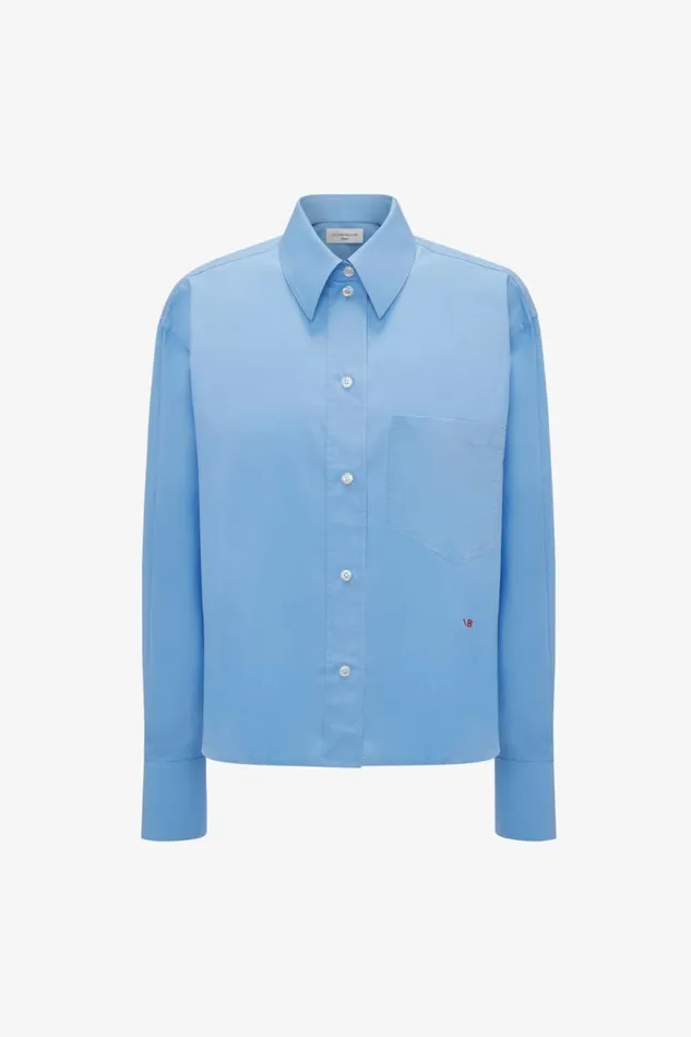 Women Shirts and Tops Victoria Beckham Cropped Long Sleeve Shirt In Oxford Blue