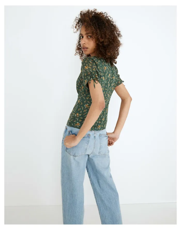 Women Silk Evie Tie Sleeve Top In Fresh Sprigs Forest Madewell Tops and Shirts Women Silk Evie Tie Sleeve Top In Fresh Sprigs Forest Madewell Tops and Shirts