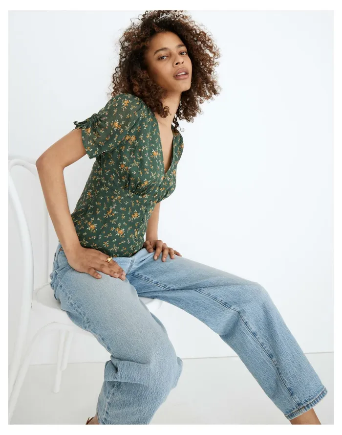 Women Silk Evie Tie Sleeve Top In Fresh Sprigs Forest Madewell Tops and Shirts Women Silk Evie Tie Sleeve Top In Fresh Sprigs Forest Madewell Tops and Shirts