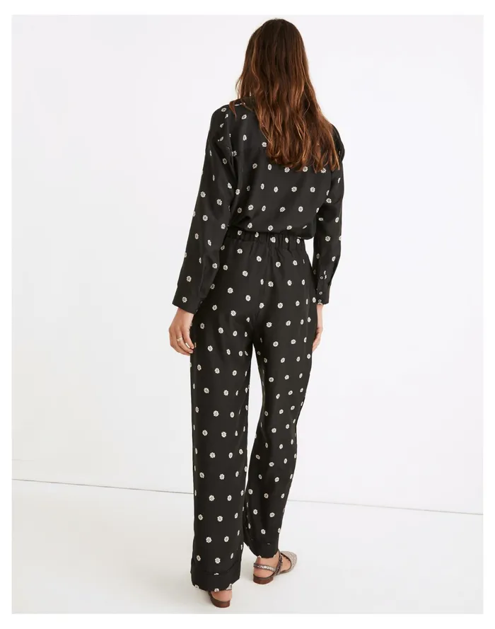 Women Silk Pull On High Rise Straight Pants In Bloom Dot True Black Madewell Pajamas Women Silk Pull On High Rise Straight Pants In Bloom Dot True Black Madewell Pajamas