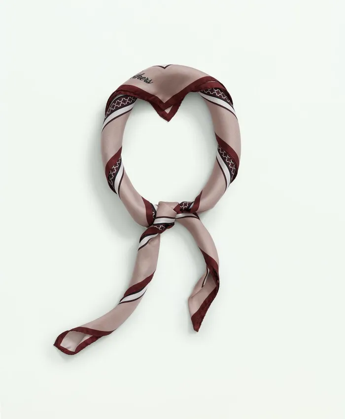 Women Silk Twill Geometric Scarf Medium Beige Brooks Brothers Scarves and Gloves