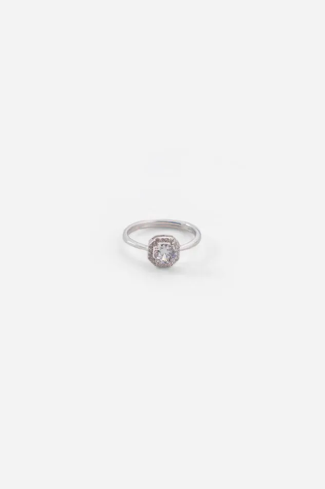 Women Silver Adjustable Cubic Zirconia Solitaire Ring Roman Jewellery