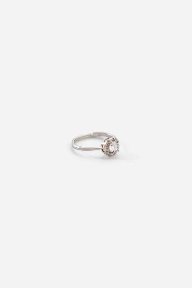 Women Silver Adjustable Cubic Zirconia Solitaire Ring Roman Jewellery