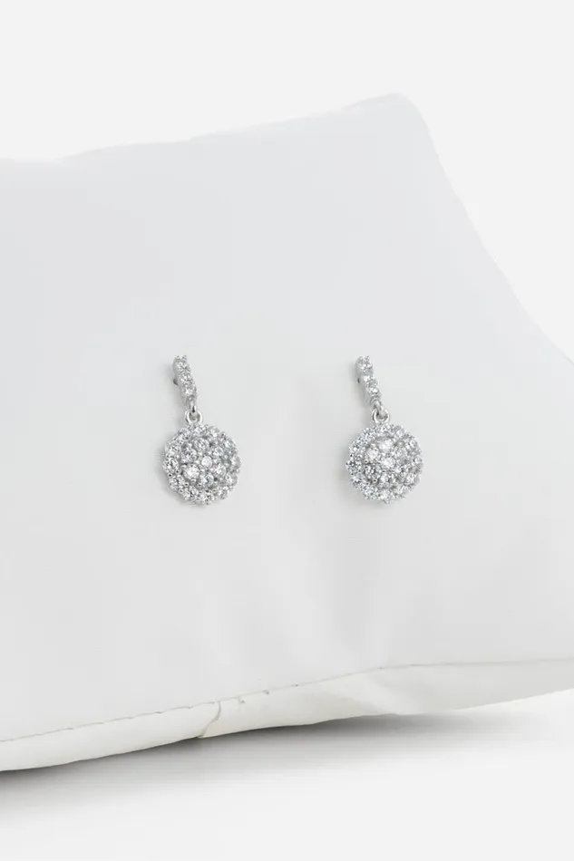 Women Silver Cubic Zirconia Cluster Earrings Roman Jewellery