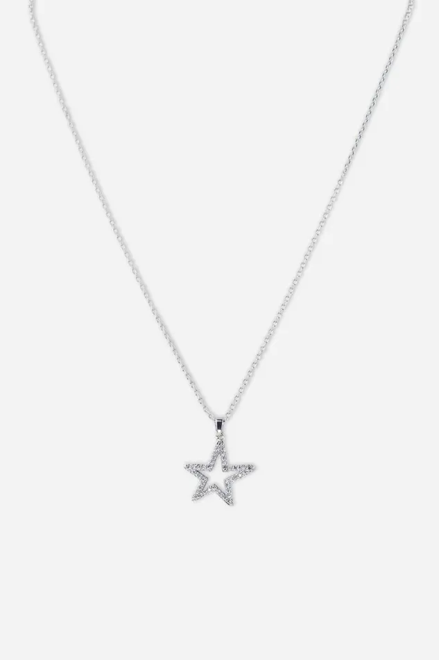 Women Silver Cubic Zirconia Star Necklace Roman Jewellery
