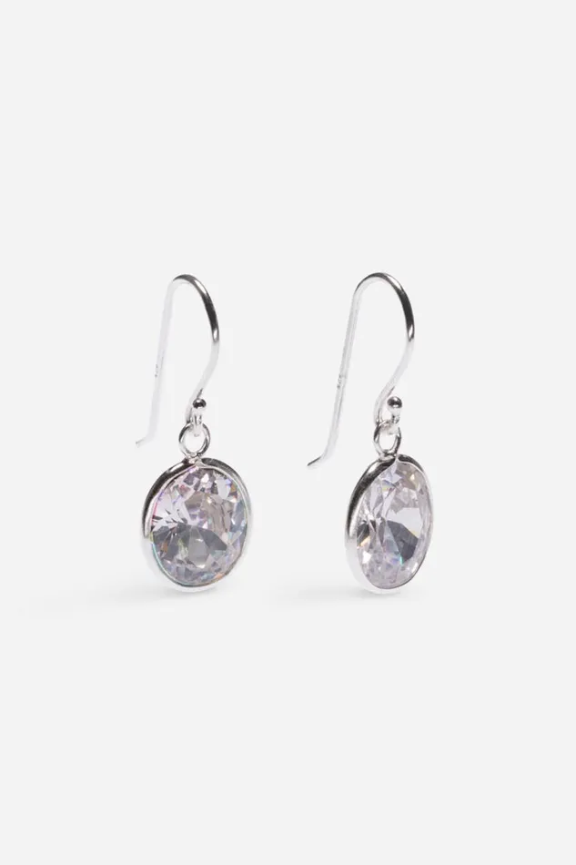 Women Silver Sterling Silver Cubic Zirconia Oval Drop Earrings Roman Jewellery