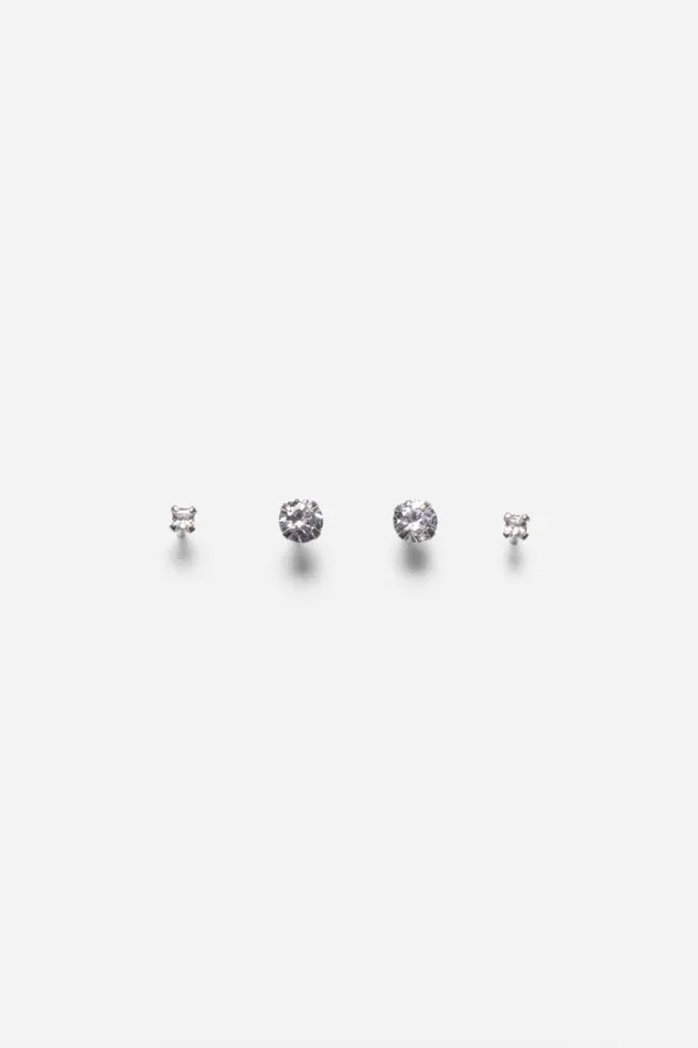 Women Silver Sterling Silver Cubic Zirconia Stud Earring Set Roman Jewellery