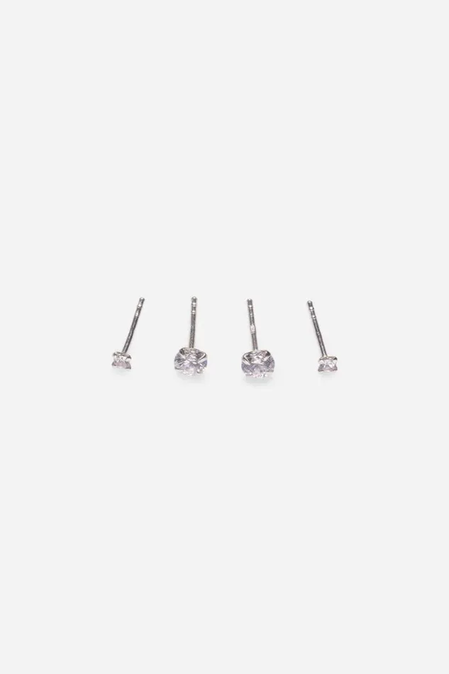 Women Silver Sterling Silver Cubic Zirconia Stud Earring Set Roman Jewellery