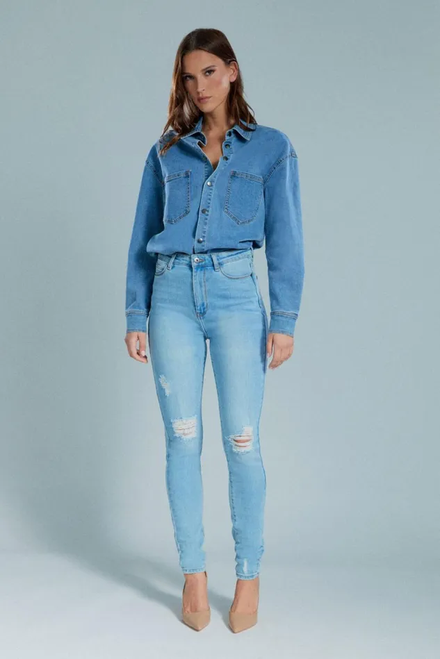 Women Skinny Jeans Bardot Khloe Super High Tall Jeans In Mid Blue Mid Blue